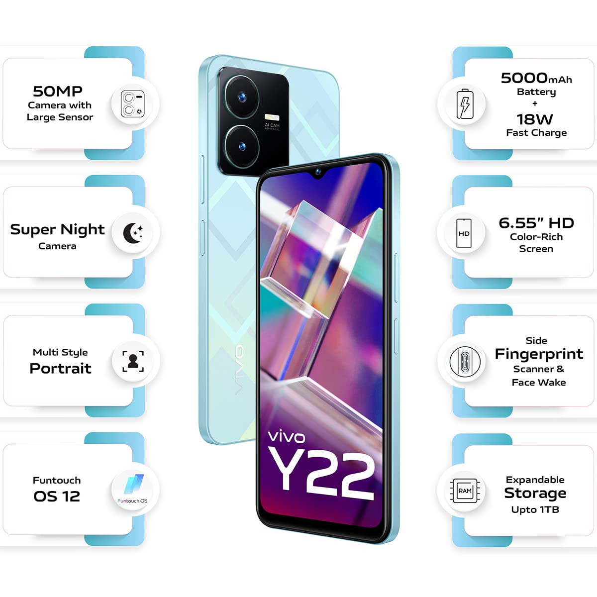 Vivo Y22 Metaverse Green 4GB RAM 128GB Storage with No Cost EMIAdditional Exchange Offers