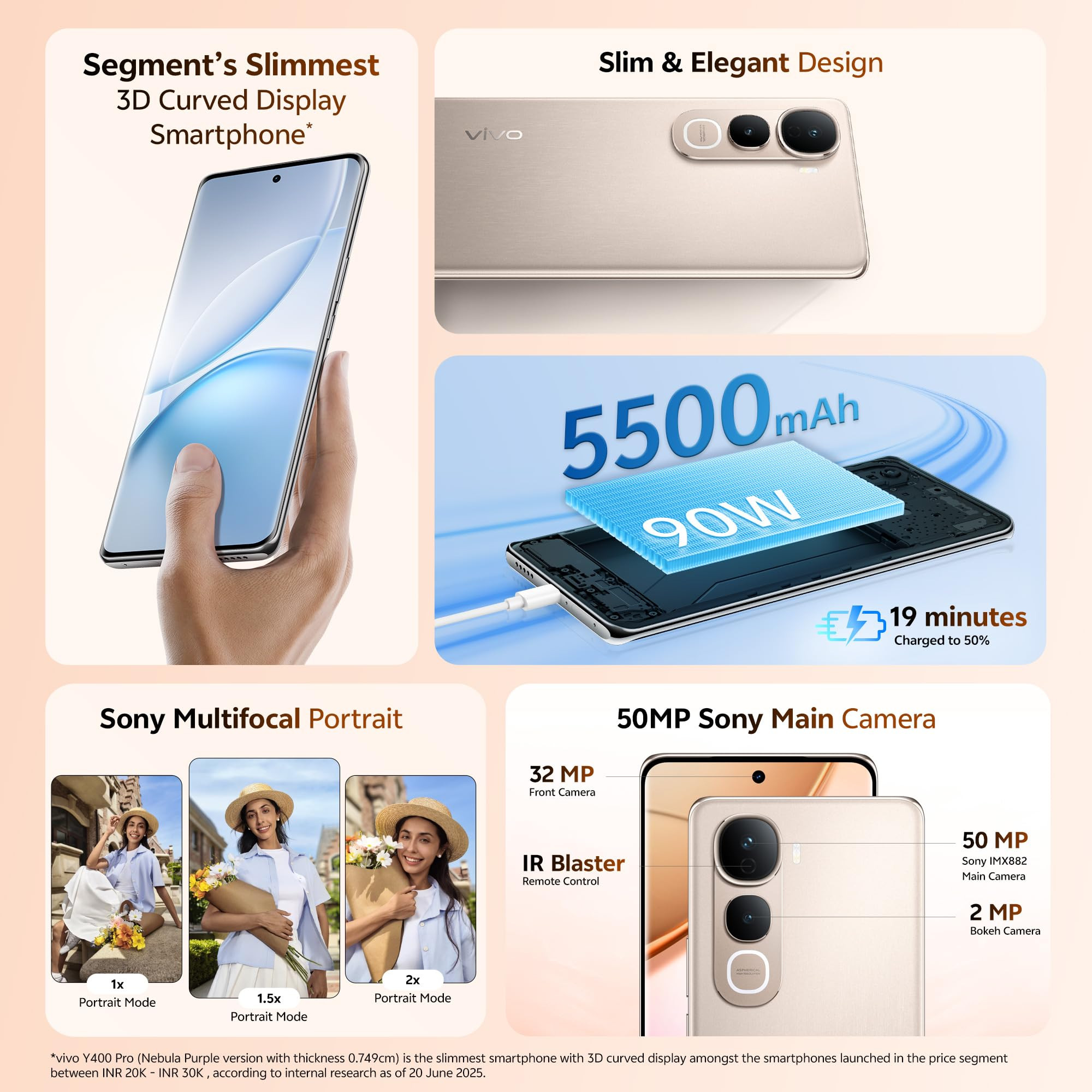 Vivo Y400 Pro 5G Fest Gold 8GB RAM 128GB Storage with No Cost EMIAdditional Exchange Offers