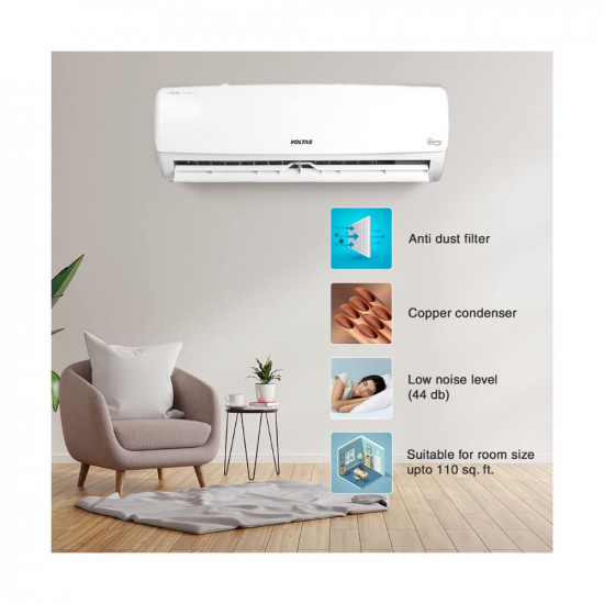 Voltas 1 Ton 3 Star Fixed Speed Split AC Copper LED Display Anti-dust Filter 2023 Model 123 Vectra Elegant White