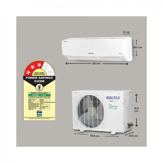 Voltas 1 Ton 3 Star Fixed Speed Split AC Copper LED Display Anti-dust Filter 2023 Model 123 Vectra Elegant White