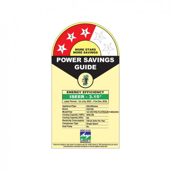 Voltas 1 Ton 3 Star Fixed Speed Window AC Copper Turbo Mode 2023 Model 123 Vectra Platina White