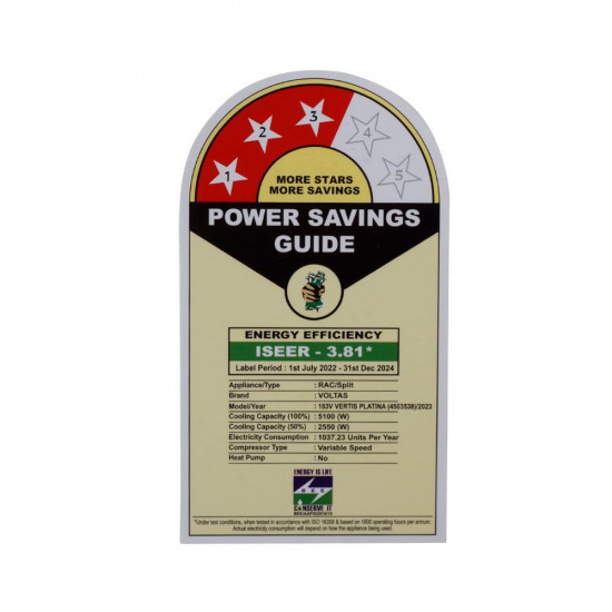 Voltas 15 Ton 3 Star Adjustable Inverter Split ACCopper 183V VERTIS PLATINA 2023 Model 5-in-1 Adjustable Mode White