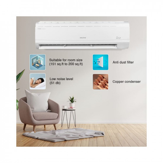Voltas 2 Ton 3 Star Fixed Speed Split AC Copper LED Display Anti-dust Filter 2023 Model 243 Vectra Plus White