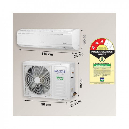 Voltas 2 Ton 3 Star Fixed Speed Split AC Copper LED Display Anti-dust Filter 2023 Model 243 Vectra Plus White