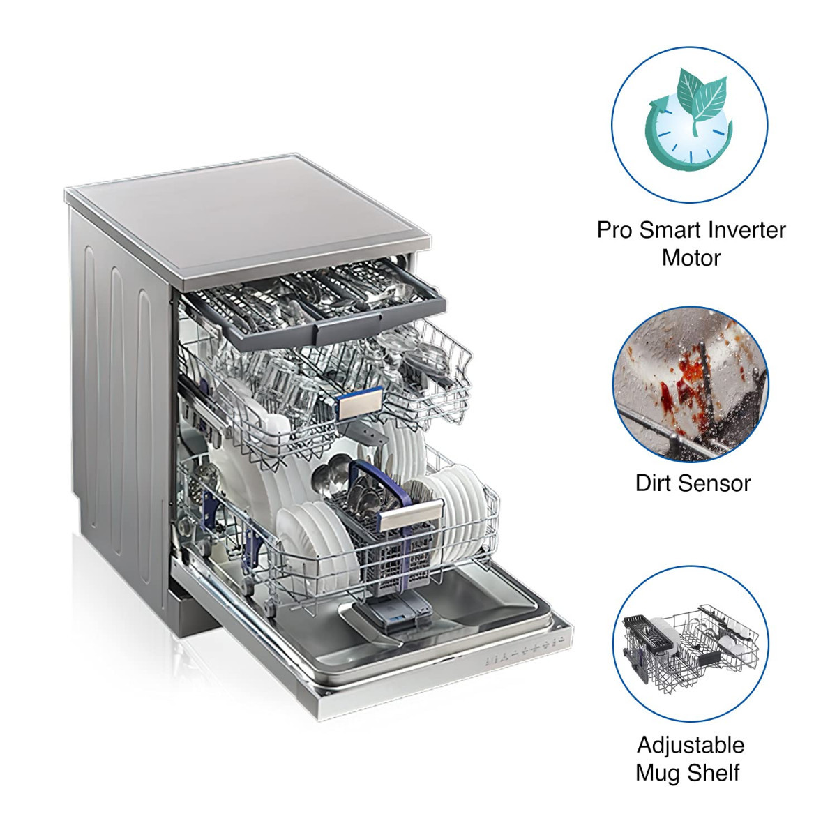 Voltas Beko 14 Place Setting Dishwasher AquaFlex AquaIntense DF14S2Silver