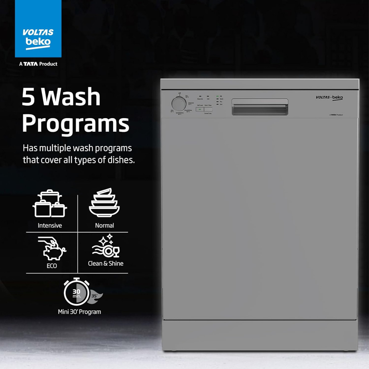 Voltas Beko 14 Place Settings Dishwasher DF14S3 Silver