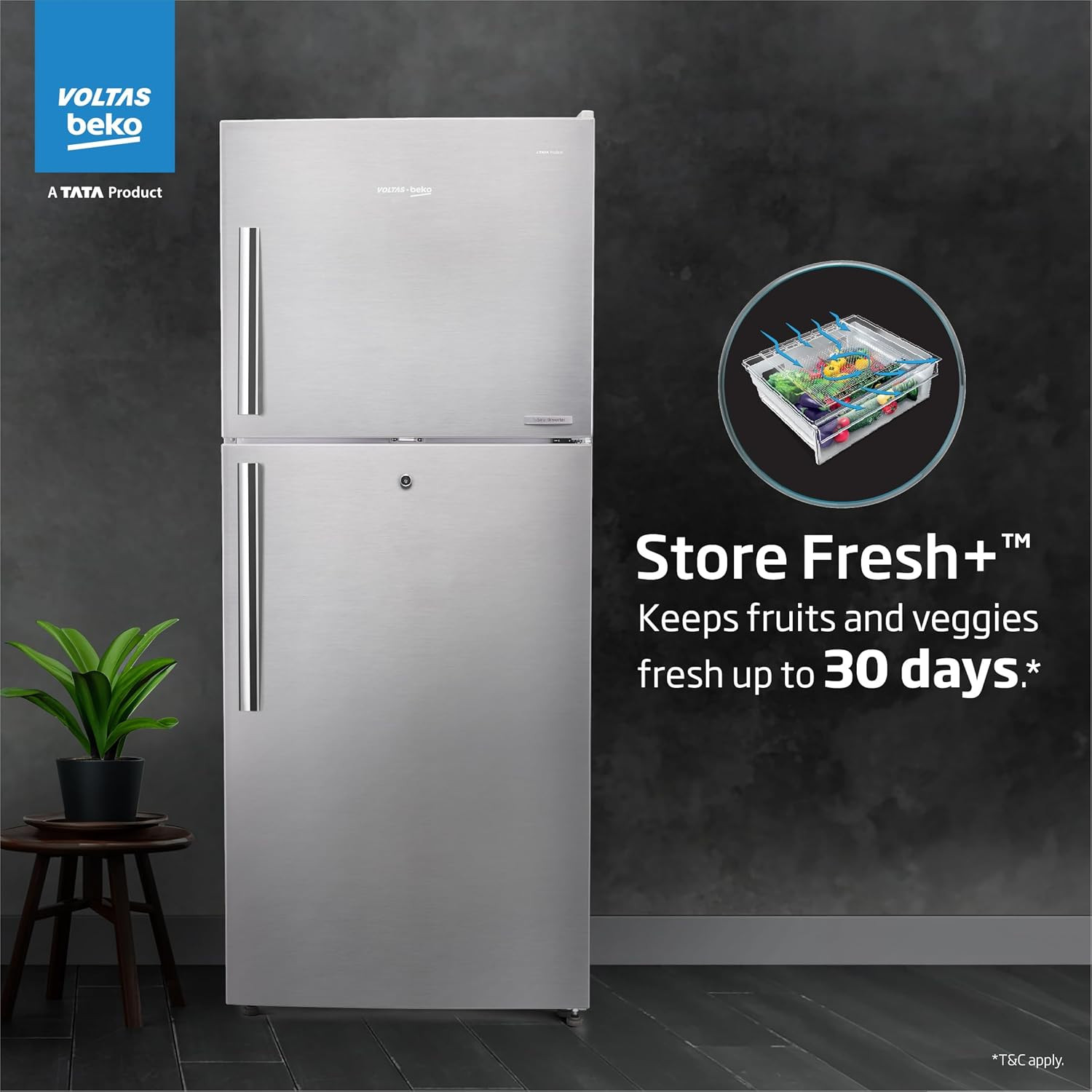 Voltas Beko 470 L 2 Star Inverter Frost-Free Double Door Refrigerator Store Fresh Neo FrostTM Dual CoolingRFF493IF Silver 2022 Model