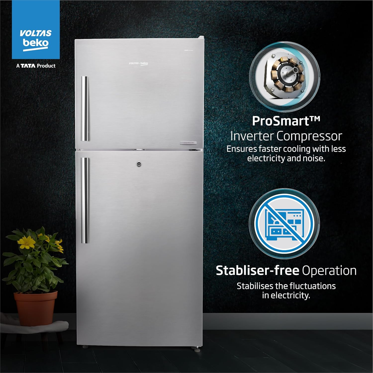 Voltas Beko 470 L 2 Star Inverter Frost-Free Double Door Refrigerator Store Fresh Neo FrostTM Dual CoolingRFF493IF Silver 2022 Model
