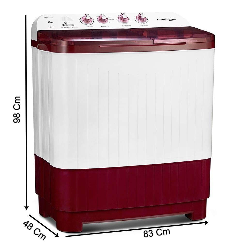 Voltas Beko 8 kg Semi-Automatic Top Loading Washing Machine WTT80DBRT Burgundy 2020