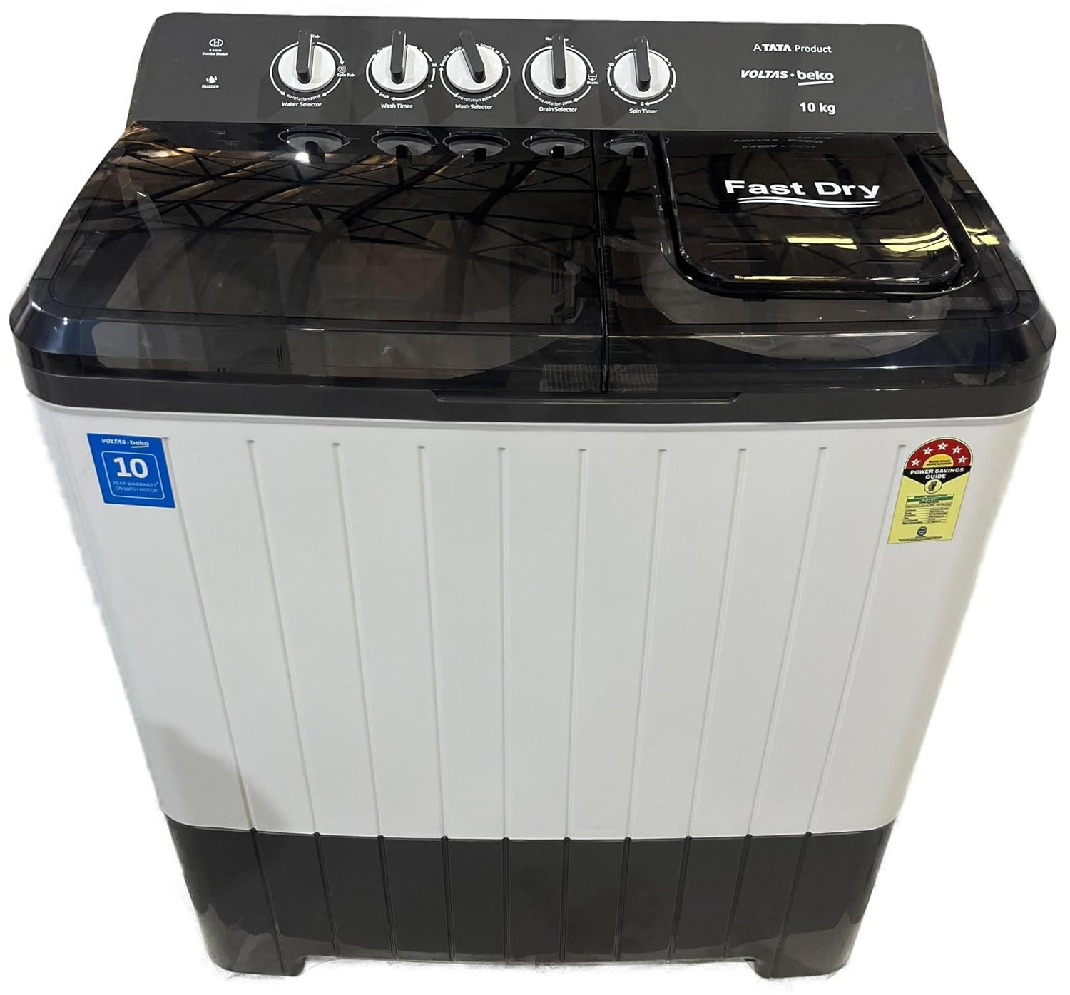 Voltas Beko A Tata Product 10 Kg 5 Star Semi-Automatic Top Load Washing Machine WTT100UPAGRSSWH5PTDA Grey Special pulsator and Double waterfall Technology