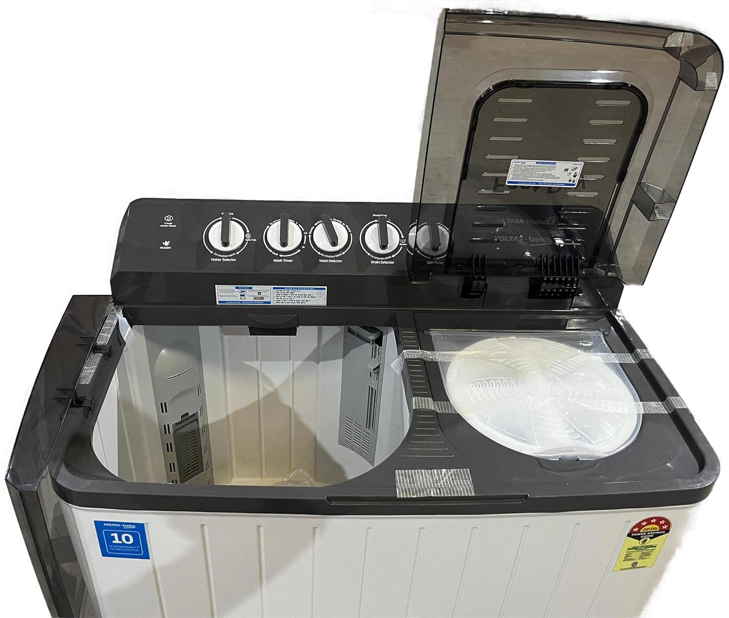 Voltas Beko A Tata Product 10 Kg 5 Star Semi-Automatic Top Load Washing Machine WTT100UPAGRSSWH5PTDA Grey Special pulsator and Double waterfall Technology
