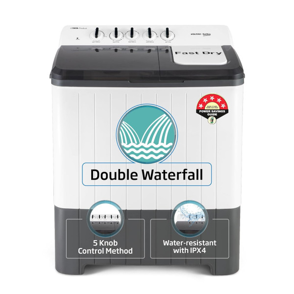 Image of Voltas Beko, A Tata Product 14 Kg 5 Star Semi-Automatic Top Load Washing Machine (WTT140UPA/GR5KPTD, Grey, Special pulsator and Double waterfall Technology)