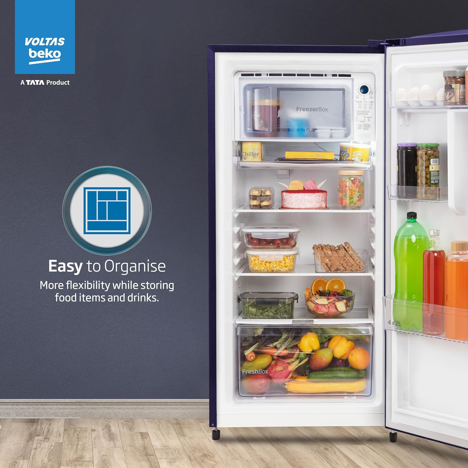 Voltas Beko A TATA Product 173 L 3 star Made-In-India Direct Cool Refrigerator RDC205C S0PBE0M0000GO Peony Blue