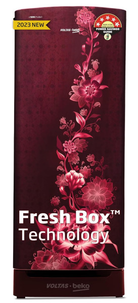 Image of Voltas Beko, A Tata Product 183 L 5 Star Direct Cool Single Door Refrigerator (2023 Model, RDC215A / W0VWR0M0B00GO, Vivi Wine, Base Drawer)