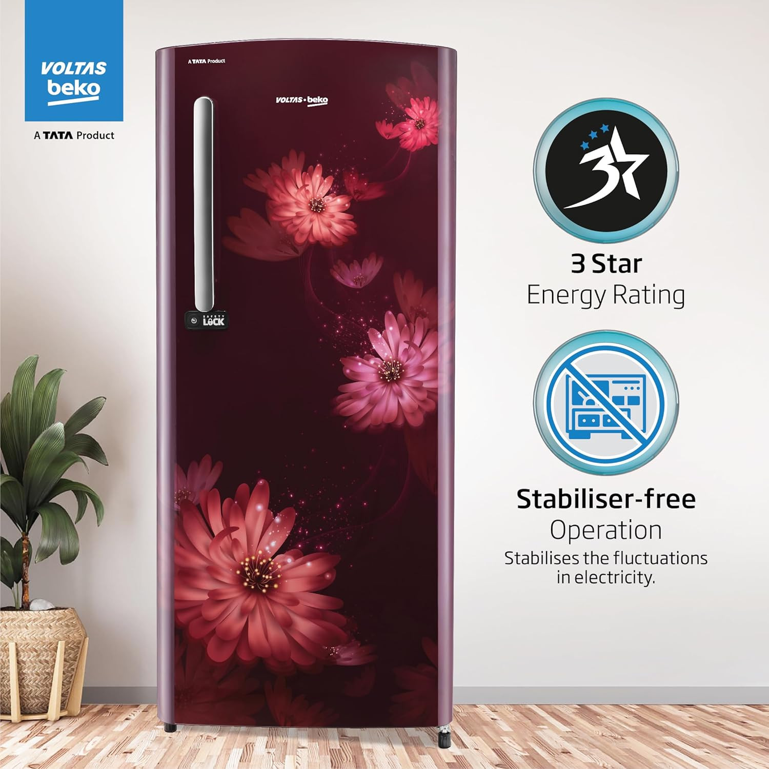 Voltas Beko A Tata Product 210 L 3 star Made-in-India Direct cool Refrigerator RDC245C W0DWE0M000UGD Dahlia Wine