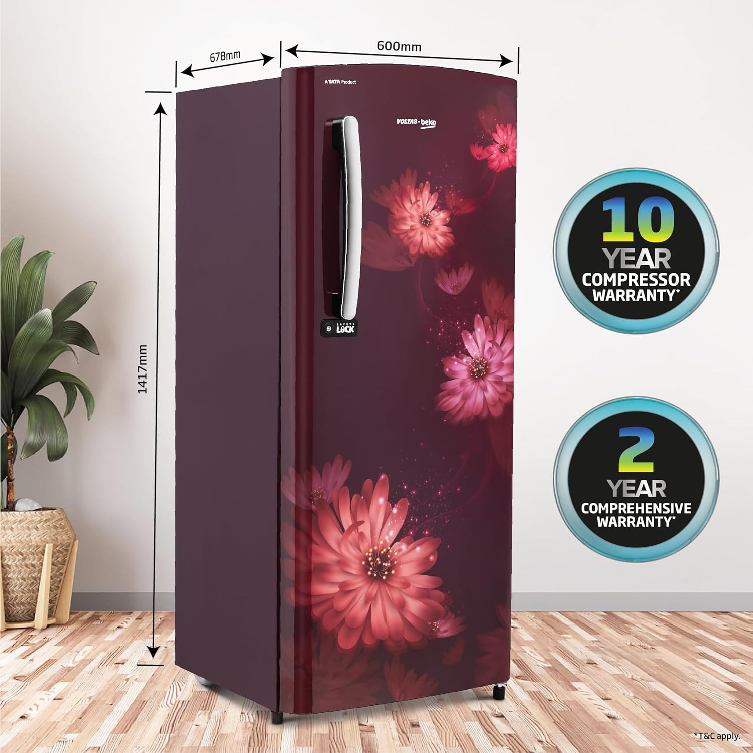 Voltas Beko A Tata Product 210 L 3 star Made-in-India Direct cool Refrigerator RDC245C W0DWE0M000UGD Dahlia Wine