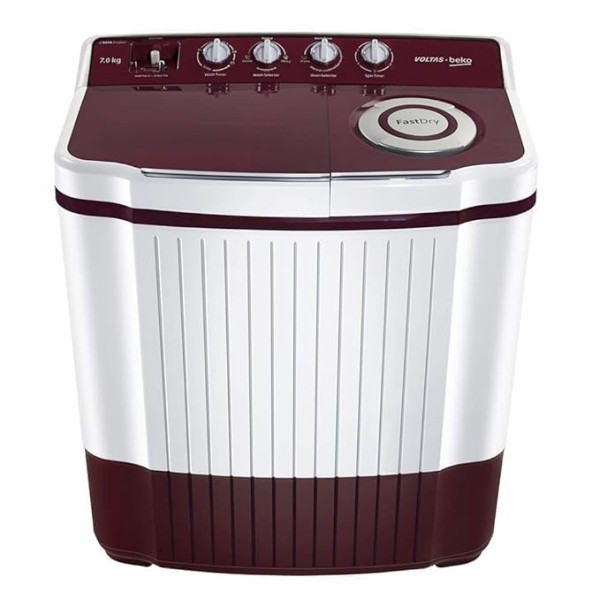 Image of Voltas Beko A Tata Product 7 kg 5 Star 2024 Semi Automatic Top Load Washing Machine Burgundy(WTT70DLIM/UHAB)