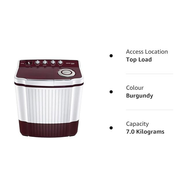 Voltas Beko A Tata Product 7 kg 5 Star 2024 Semi Automatic Top Load Washing Machine BurgundyWTT70DLIMUHAB