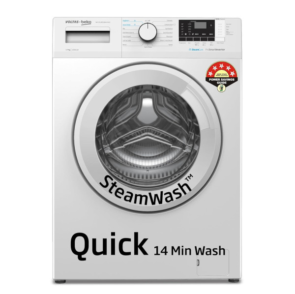 Image of Voltas Beko, A Tata Product 7 Kg 5 Star Inverter, Quick 14-Min Wash Fully Automatic Front Load Washing Machine (WFL7012B7JVBKA/WXV, White, Inbuilt Heater/Hygiene Steam/Digital Display)