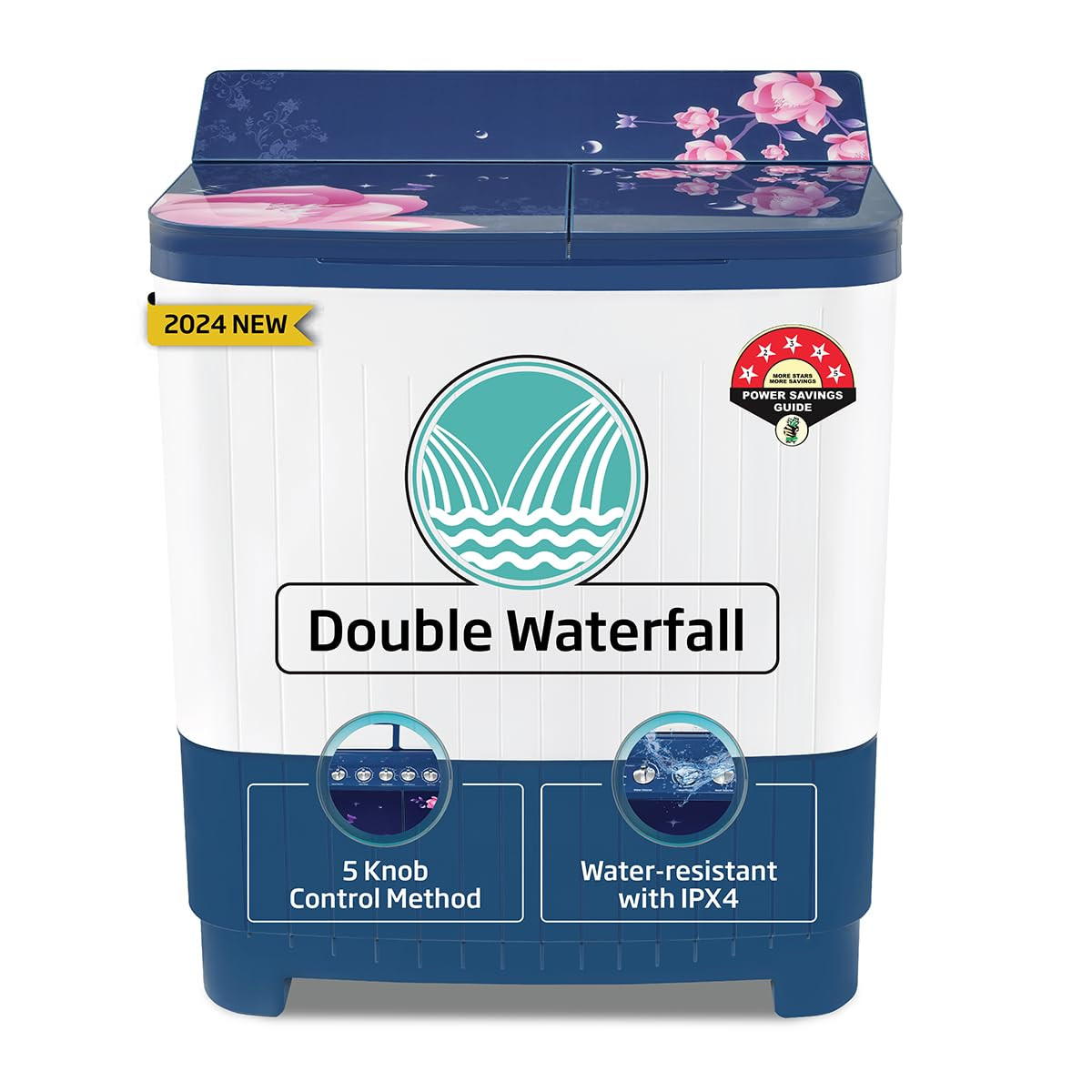 Voltas beko A Tata Product 85 kg 5 Star Semi-Automatic Top Load Washing Machine With Double Water Fall technology WTT85DBLGFLRB5 Blue Special Pulsator 5 Knob Control Method