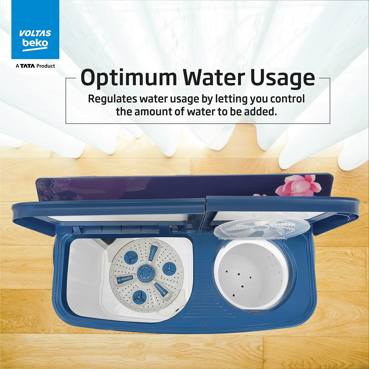 Voltas beko A Tata Product 85 kg 5 Star Semi-Automatic Top Load Washing Machine With Double Water Fall technology WTT85DBLGFLRB5 Blue Special Pulsator 5 Knob Control Method