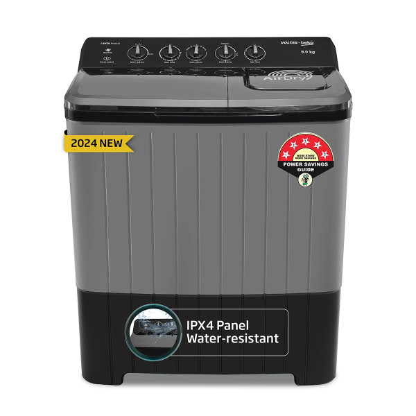 Image of Voltas Beko, A Tata Product 9 Kg 5 Star Semi-Automatic Top Loading Washing Machine (WTT90UHA/OK5B1B1S23, Black, Pulsator Wash Method and Double waterfall technology)