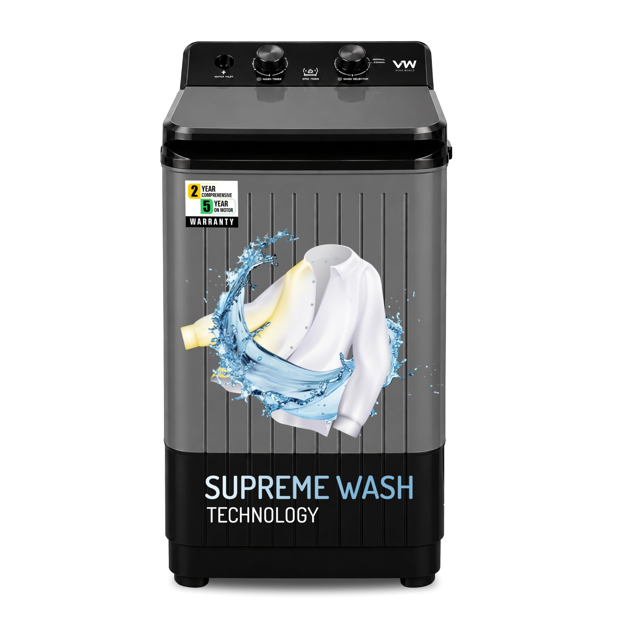 VW 85 kg semiautomatic Top Load Washer Only with Powerful Wash V8 Supreme Wash BlackGrey