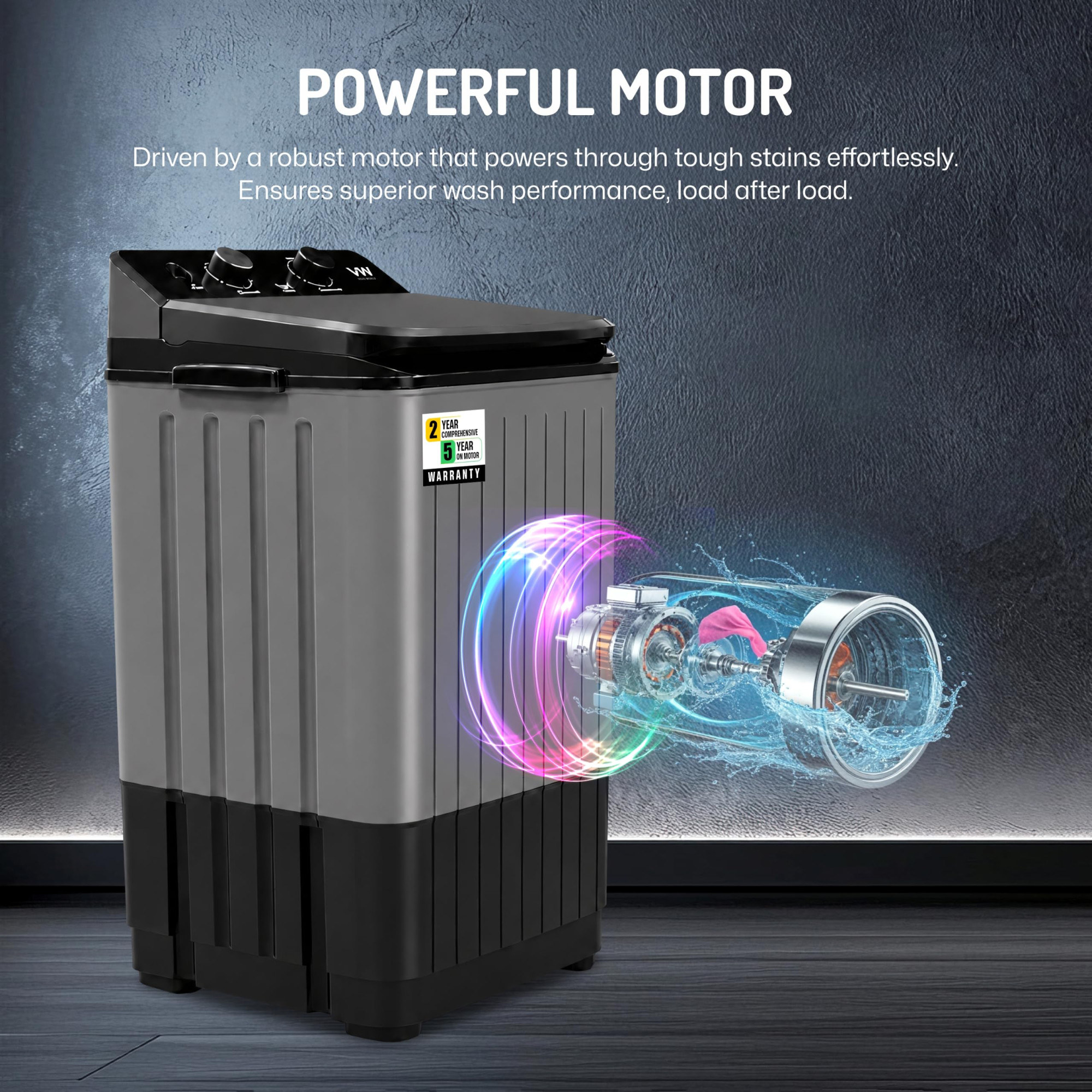 VW 85 kg semiautomatic Top Load Washer Only with Powerful Wash V8 Supreme Wash BlackGrey