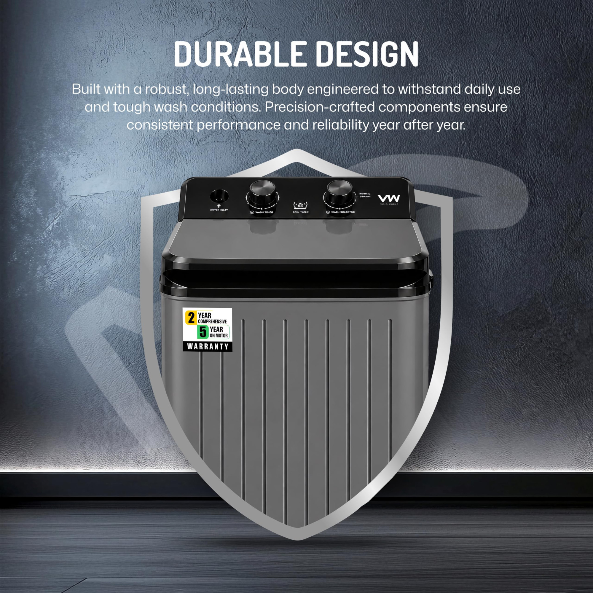 VW 85 kg semiautomatic Top Load Washer Only with Powerful Wash V8 Supreme Wash BlackGrey