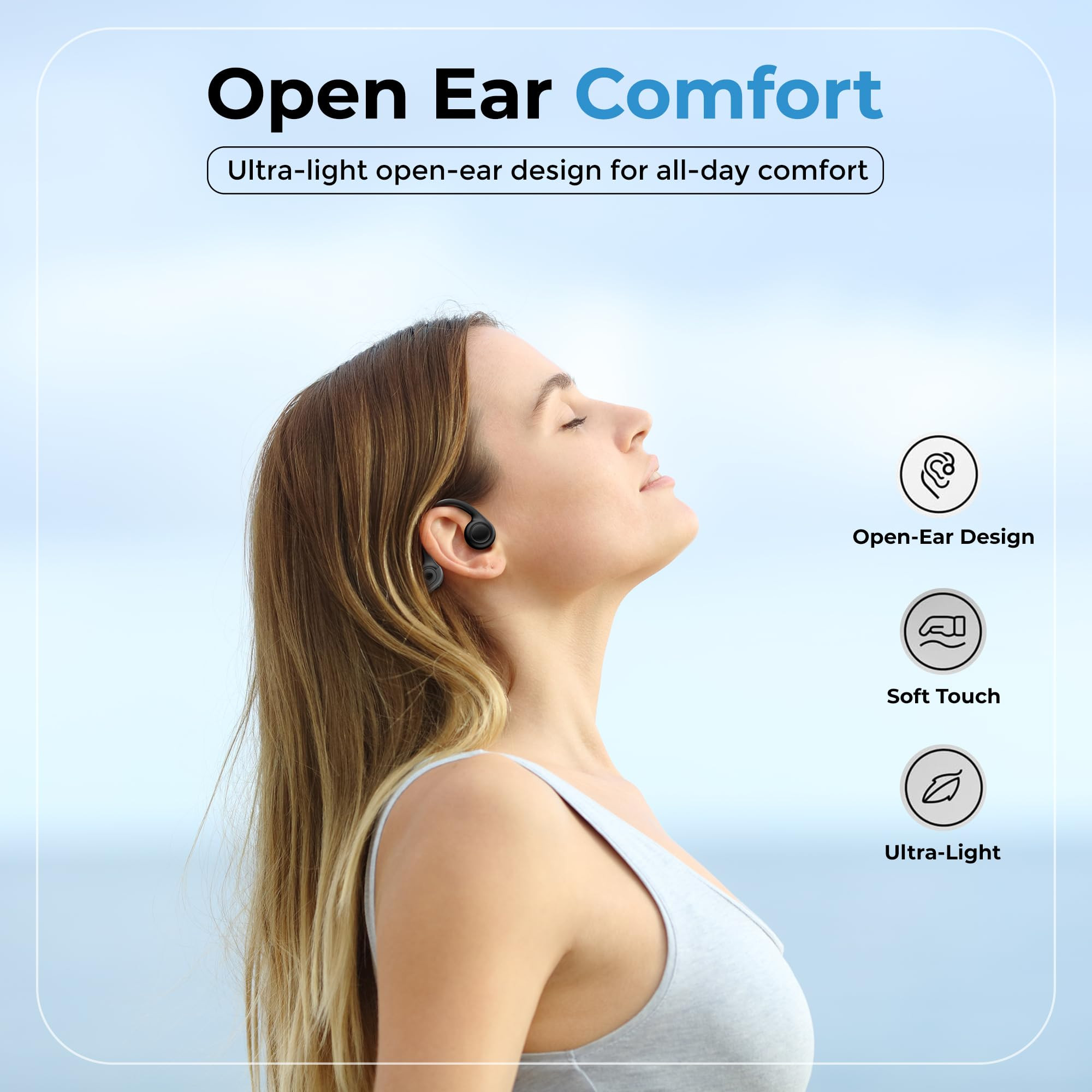 WeCool Moonwalk M1 Bone Conduction Open Ear Headphones 54 Bluetooth Earphones IPX5 Water Sweatproof Comfort-fit Earphones with Ear Hook Ideal for Cycling Hiking Sports Gym Workout- Black