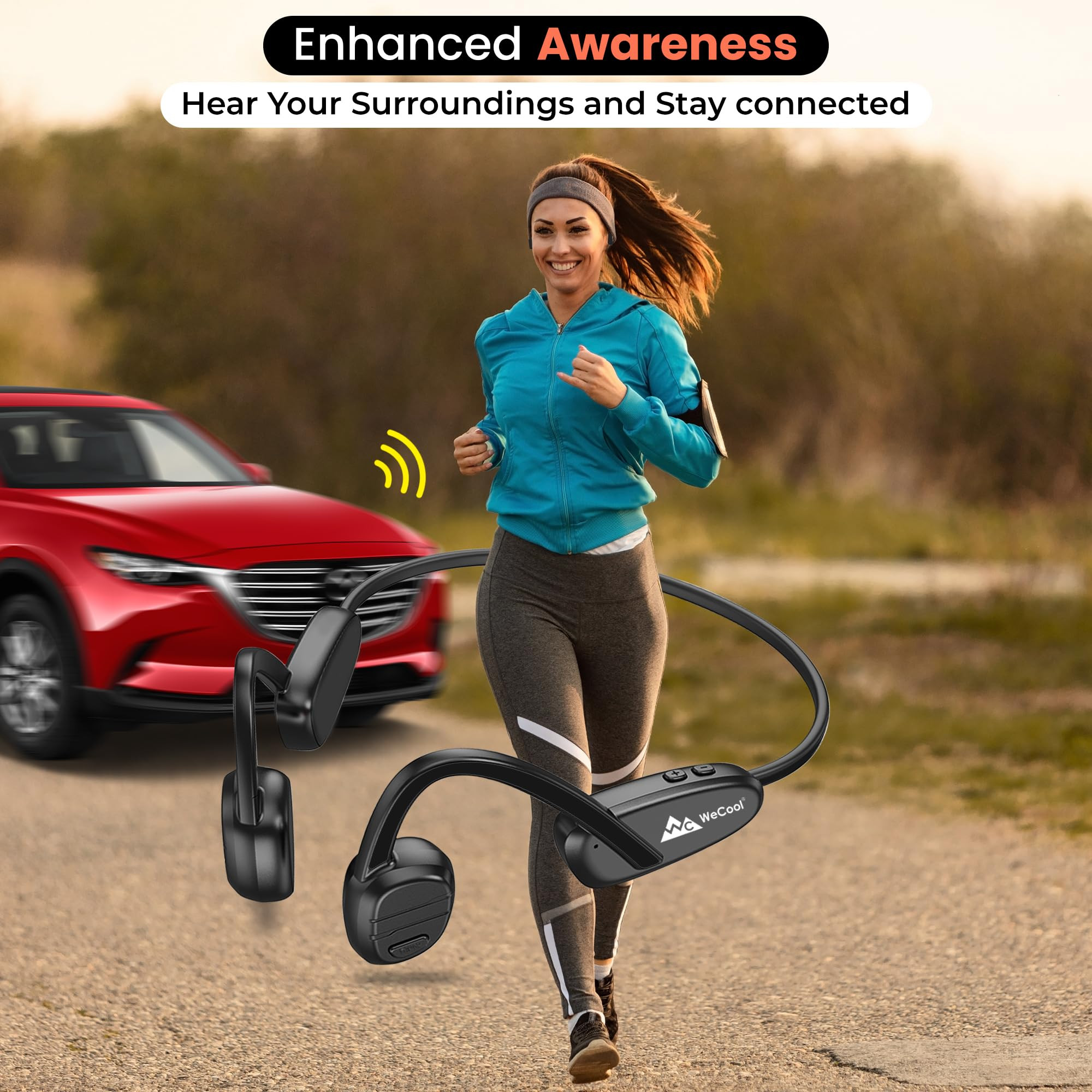 Wecool Moonwalk M2 Bone Conduction Headphones V53 Bluetooth Earphones with IPX6 Sweat Splash Resistance Open Ear Headphones for Ear Health Comfort Ideal for Sports Running Climbing Cycling