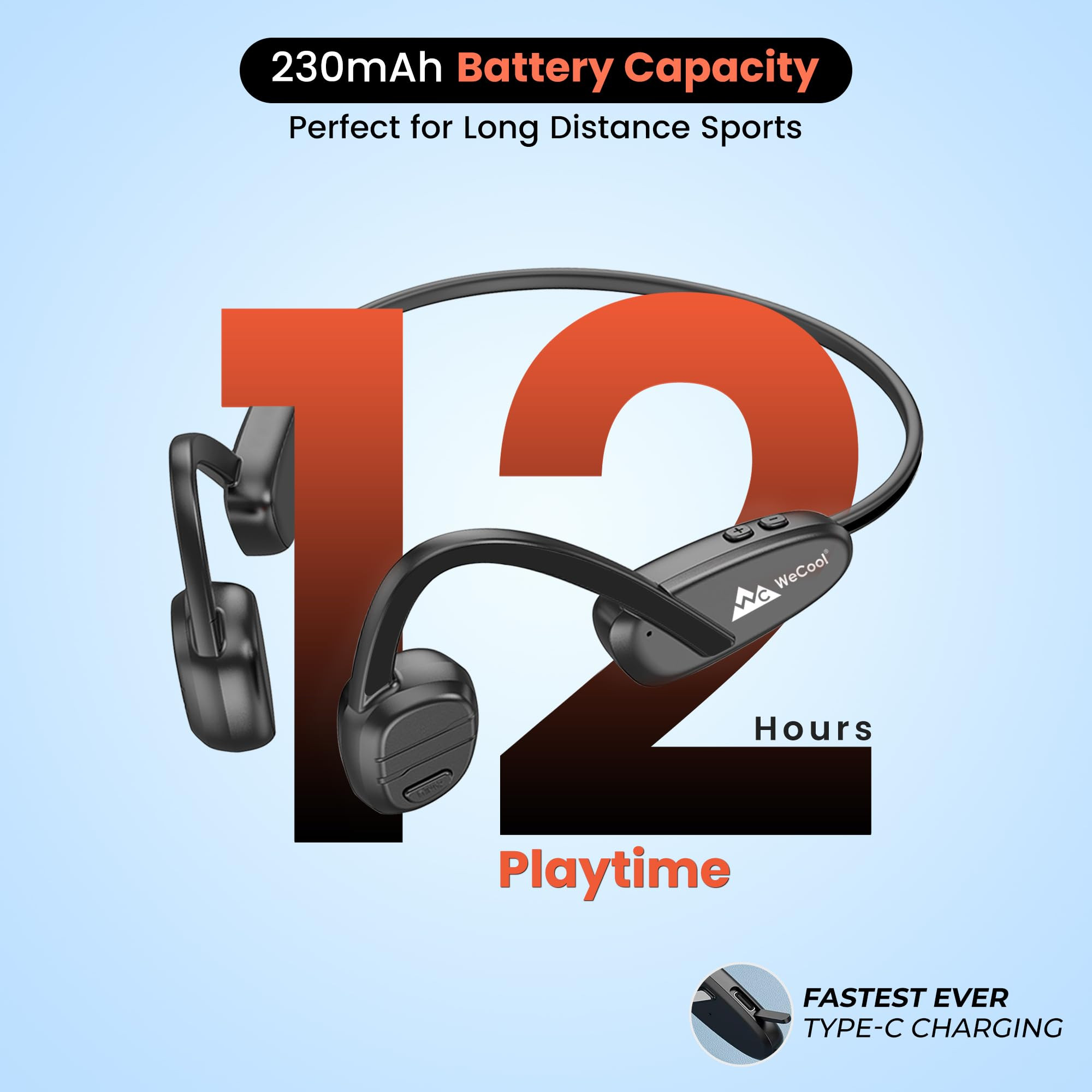 Wecool Moonwalk M2 Bone Conduction Headphones V53 Bluetooth Earphones with IPX6 Sweat Splash Resistance Open Ear Headphones for Ear Health Comfort Ideal for Sports Running Climbing Cycling