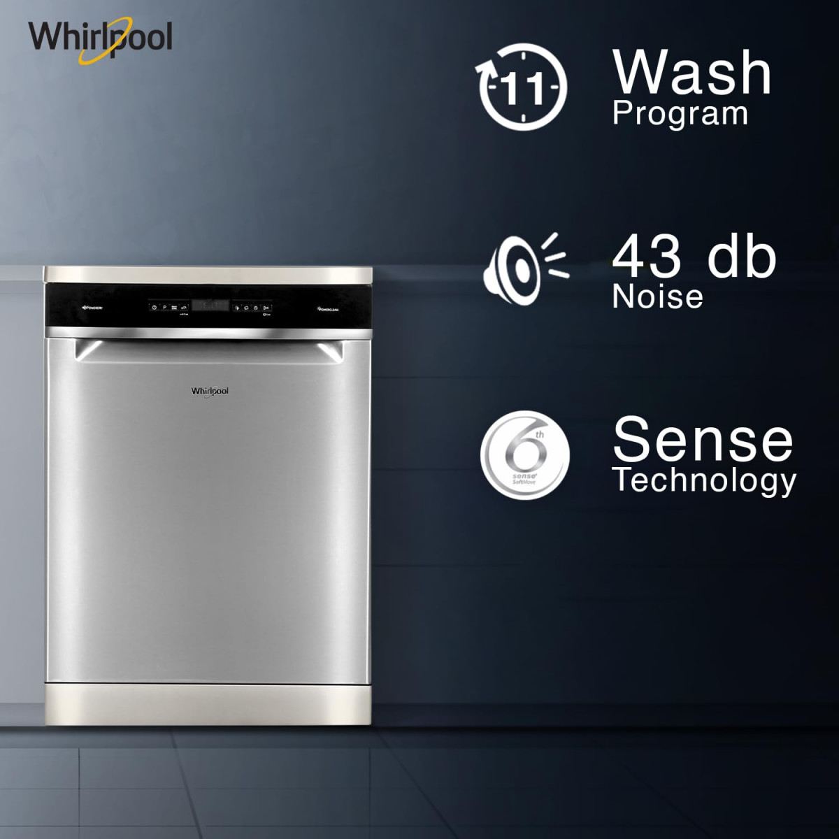 Whirlpool 14 Place Settings PowerClean Pro Technology Dishwasher WFO 3O33 PL N X IN Inox 30 extra space