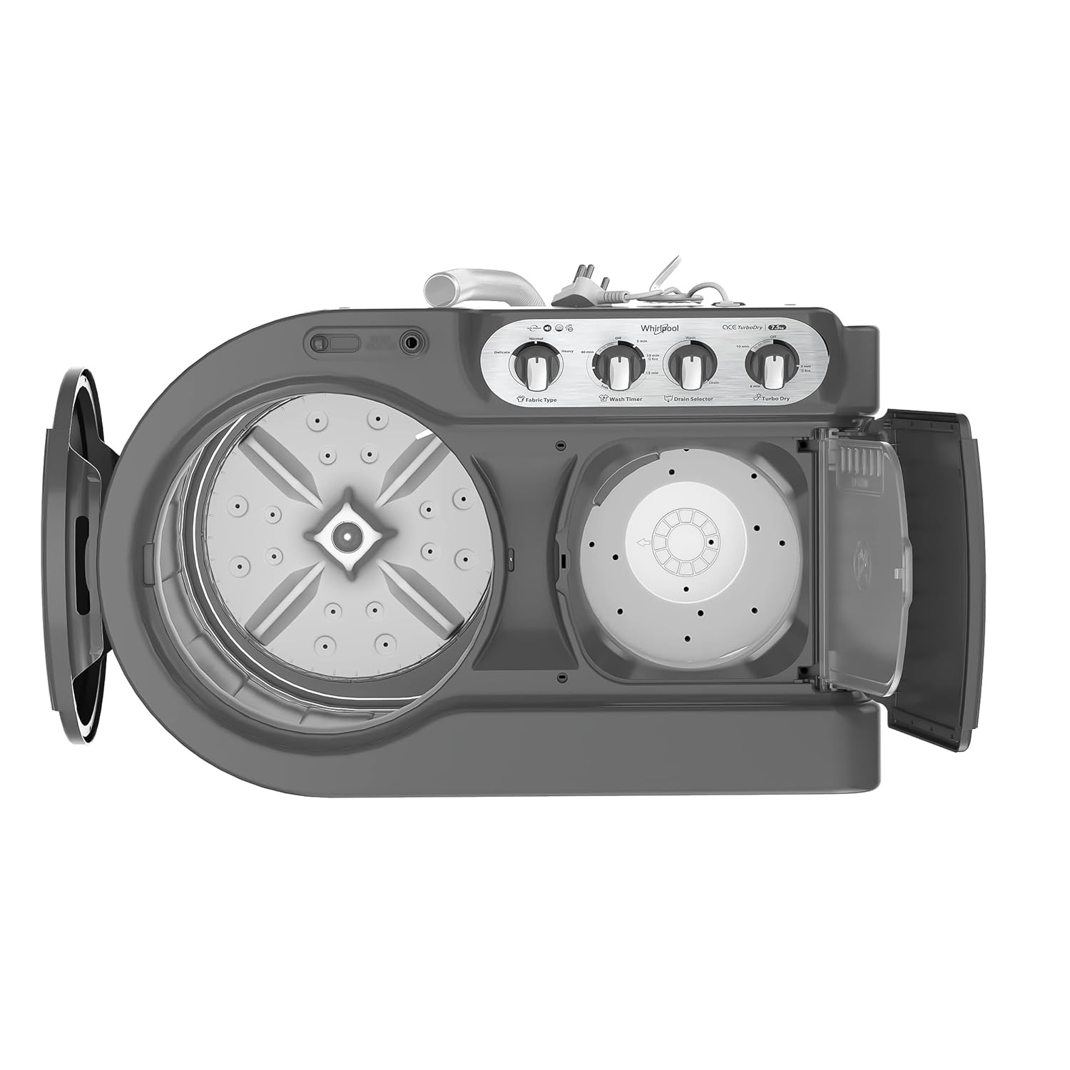 Whirlpool 75 Kg 5 Star Turbo Dry Semi-Automatic Top Loading Washing Machine ACE 75 TRB DRY MAX Grey Dazzle 5 YR 10 MIN Quick Drying