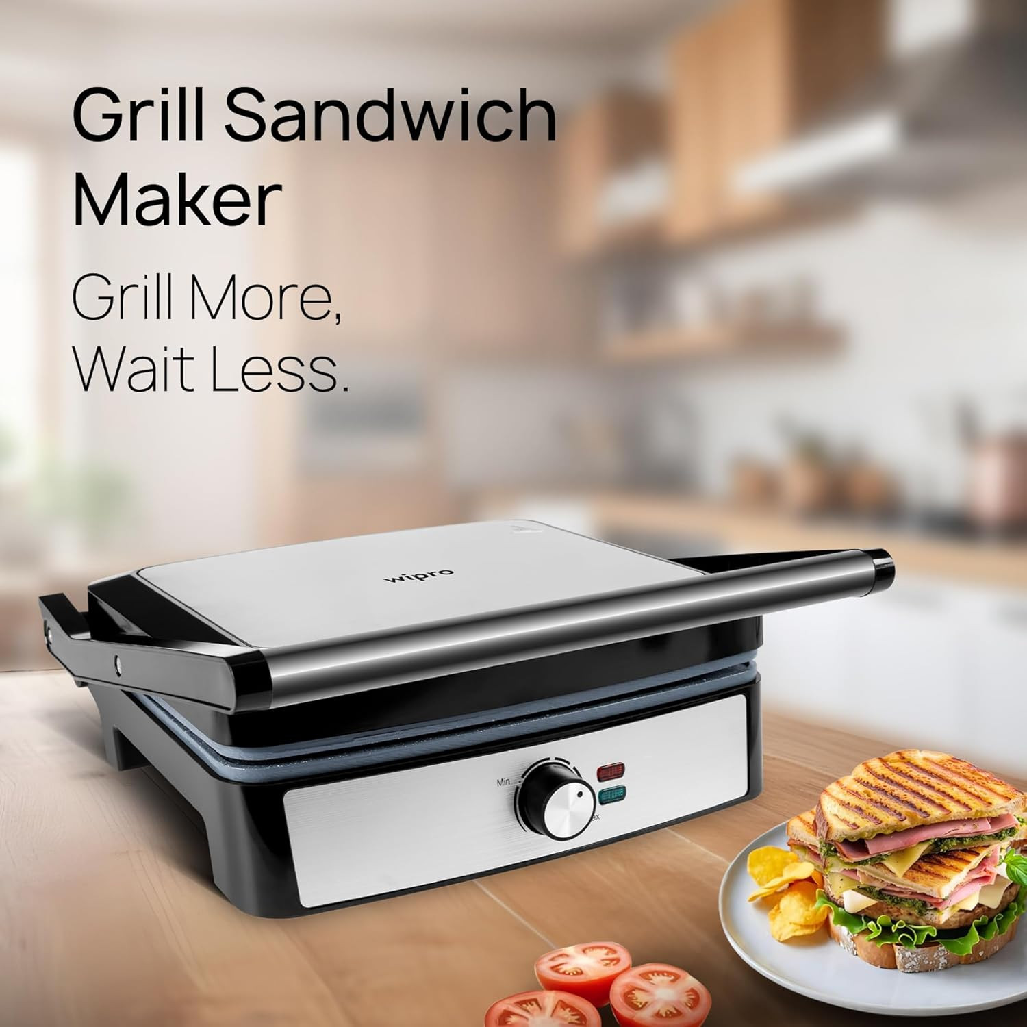 Wipro Elato BS205 2200 Watt Super Jumbo Ceramic Grill Sandwich Maker Multi Heating Modes 180 Open Sandwich GrillerNon-Toxic BPAPTFEPFOAPFAS Free 2 Year WarrantyRegular Bread Size for 4 Slices