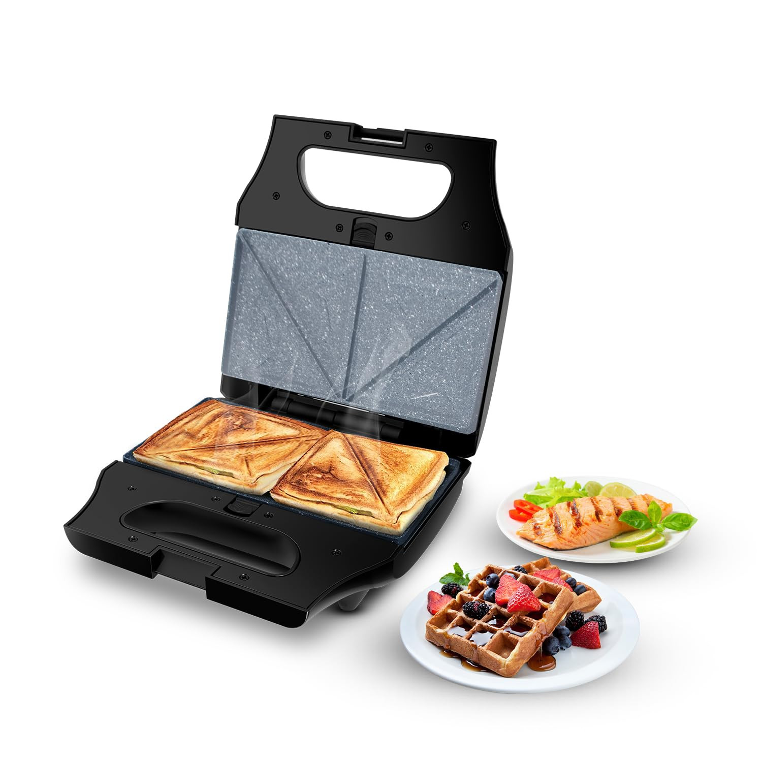wipro Elato Bs302 800 Watt 3-In-1 Detachable Sandwich Maker Removables Plates For Toaster Griller Waffle Maker Non-Toxic Ceramic Coating2 Year Warranty Regular Bread Size For 2 Slices Black