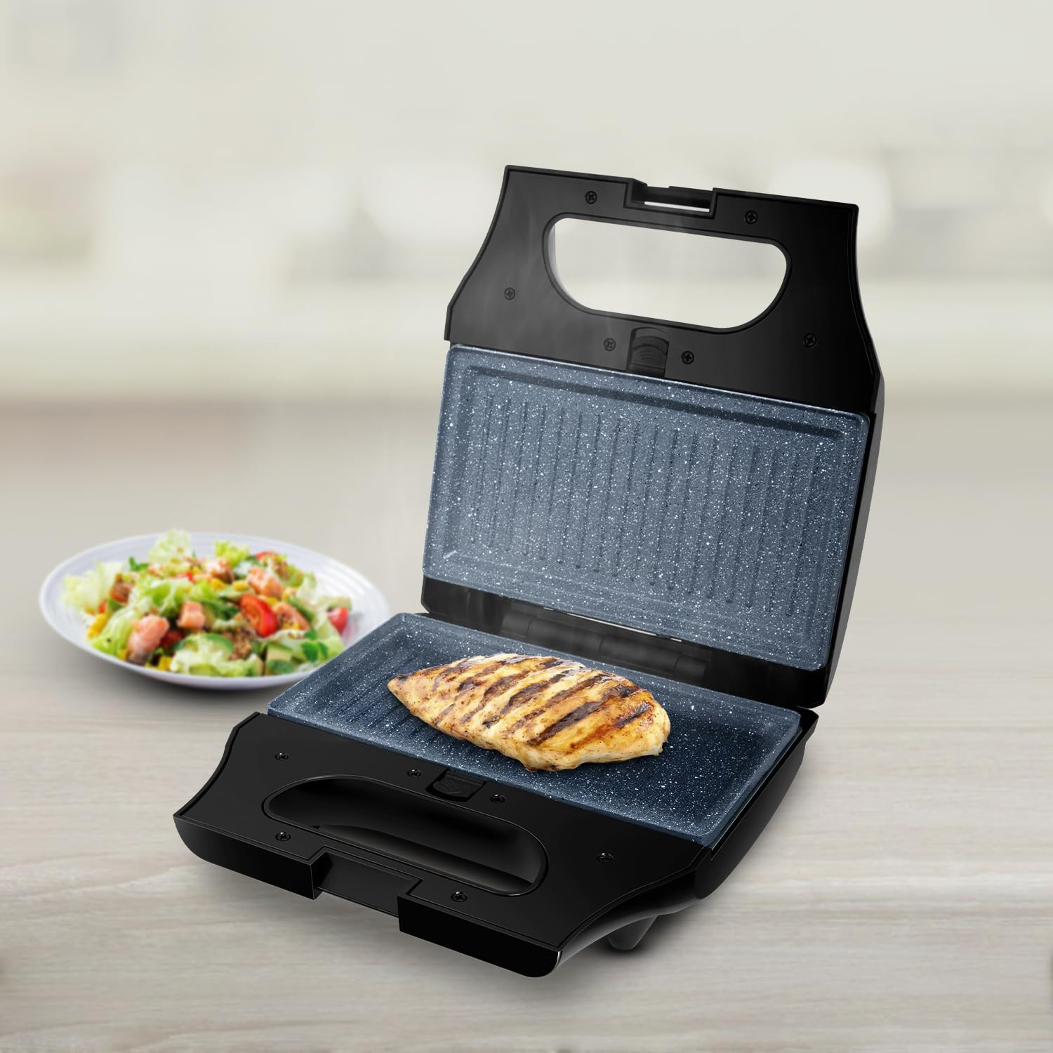 wipro Elato Bs302 800 Watt 3-In-1 Detachable Sandwich Maker Removables Plates For Toaster Griller Waffle Maker Non-Toxic Ceramic Coating2 Year Warranty Regular Bread Size For 2 Slices Black