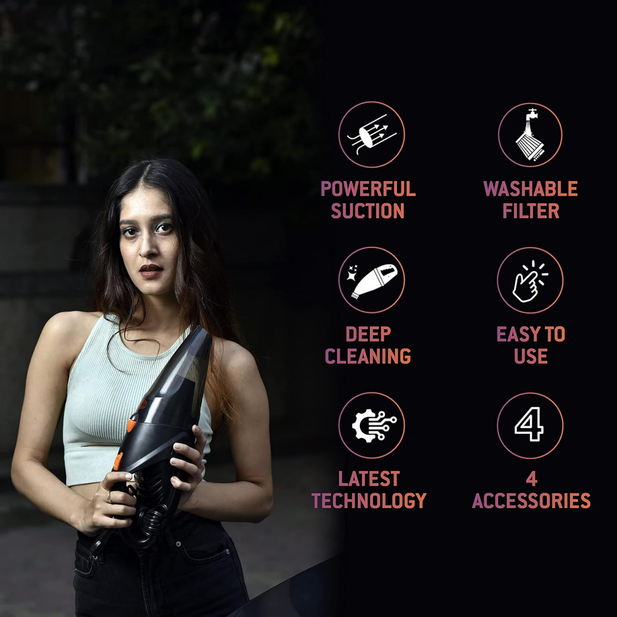 WOSCHER 2003 High Power Auto Car Vacuum Cleaner for Deep Cleaning Hand Held Portable Cars Vacuum for car Cleaning with DC 12V 140W Vacuum Motor 5000 PA Powerful Suction Black