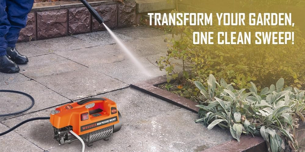 Woscher 878 Waterpro Washer High Pressure Washer Pump Machine1800 Watts 150 Bars 8L Min Water Flow Rate8 Metres Outlet Hose Portable for Car Bike and Home Cleaning Purpose Black Orange