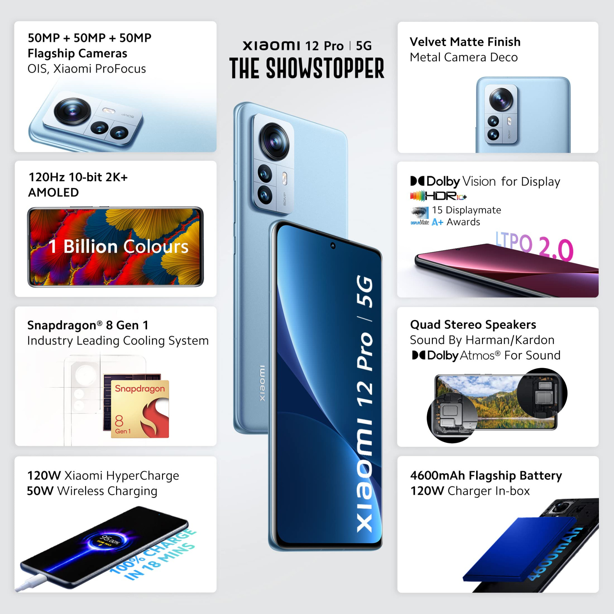 Xiaomi 12 Pro 5G Couture Blue 8GB RAM 256GB Storage Snapdragon 8 Gen 1 505050MP Flagship Cameras OIS 10bit 2K Curved AMOLED Display Sound by Harman Kardon