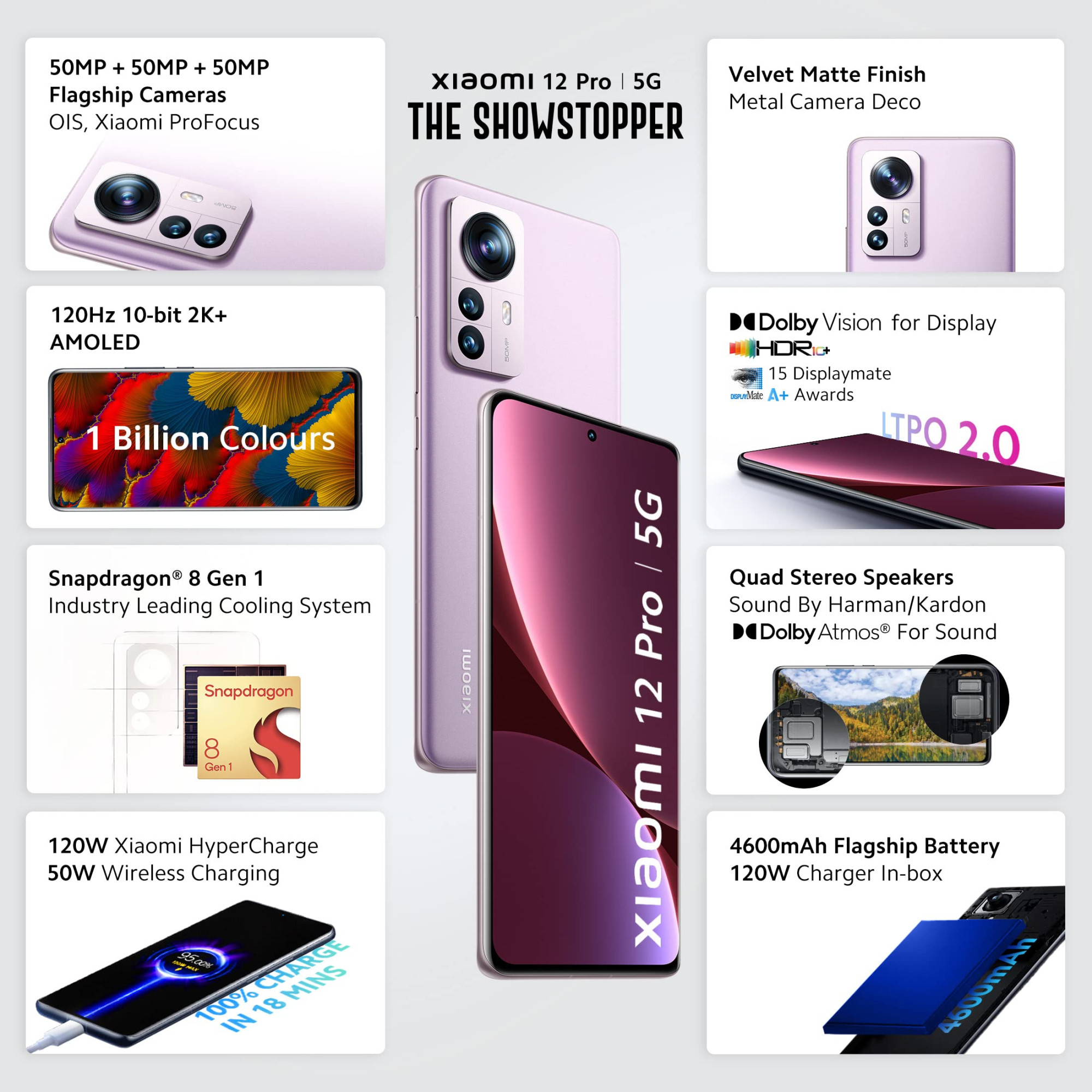 Xiaomi 12 Pro 5G Opera Muave 8GB RAM 256GB Storage Snapdragon 8 Gen 1 505050MP Flagship Cameras OIS 10bit 2K Curved AMOLED Display Sound by Harman Kardon