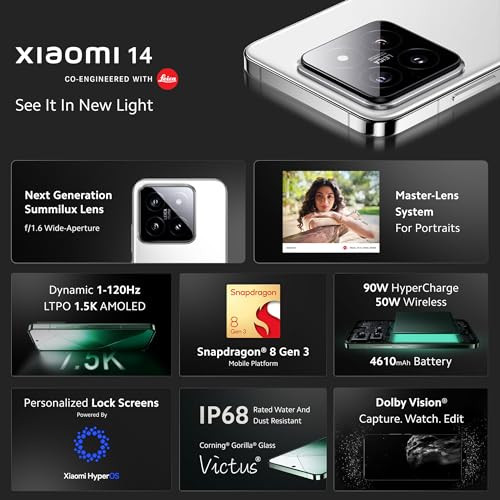 Xiaomi 14 White 12GB RAM 512GB Storage 50MP Leica Professional Optics 120 Hz 15K LTPO AMOLED SD 8 Gen 3 Hyper OS