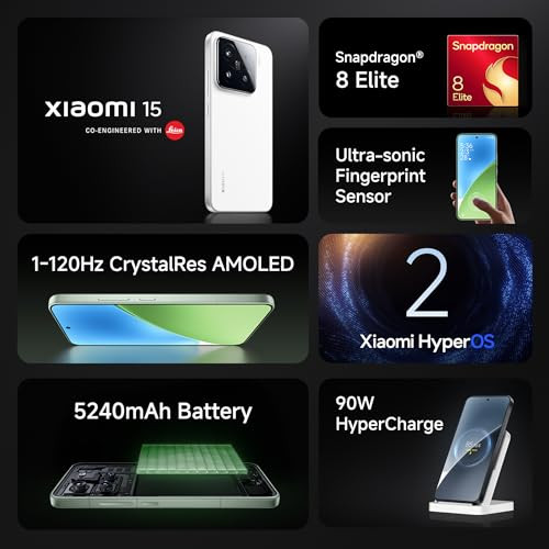 Xiaomi 15 White 12GB512GB 50 MP Leica Triple Camera SD 8 Elite 15K CrystalRes Dynamic 1-120 Hz AMOLED Hyper AI
