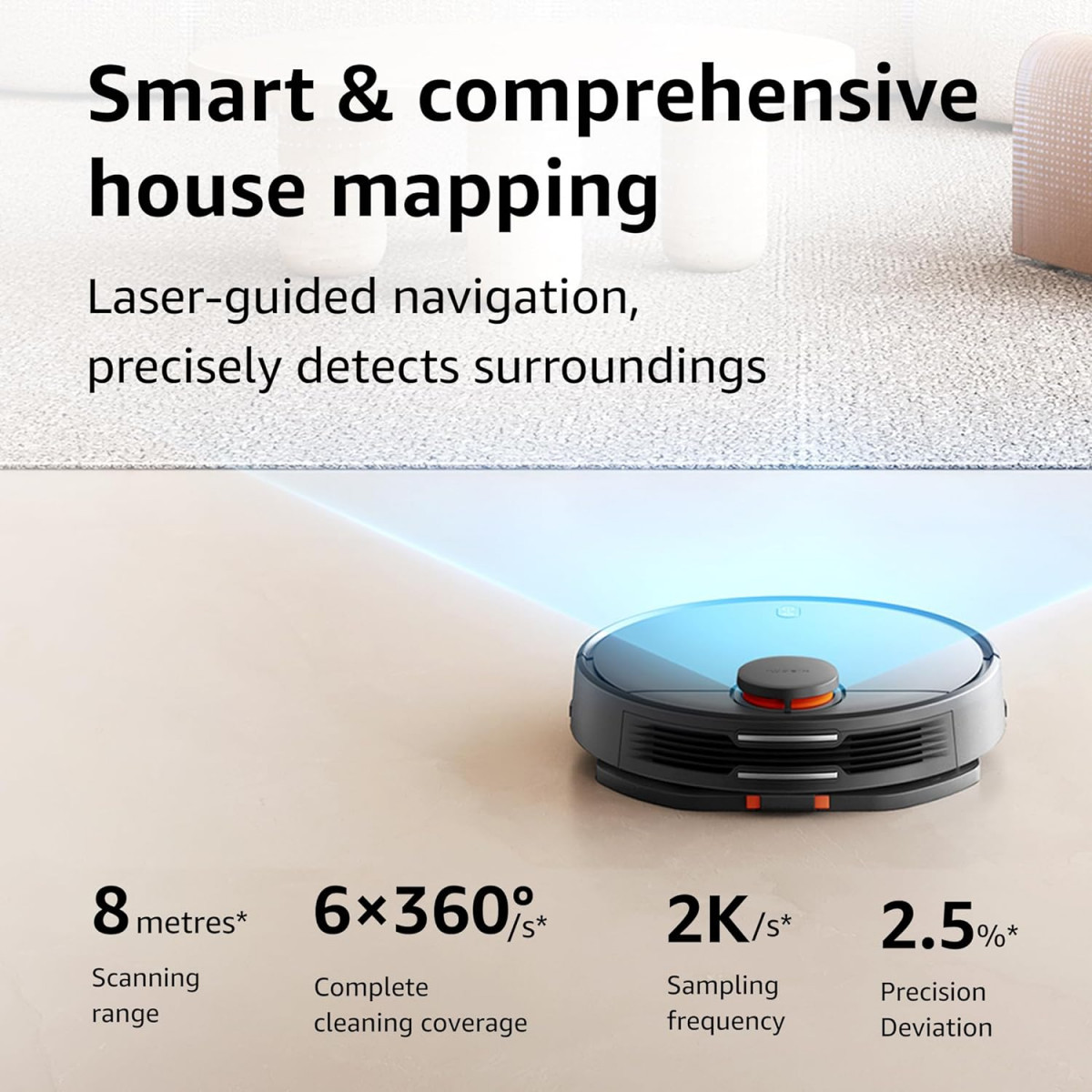 Xiaomi Robot Vacuum Cleaner S10 4000 Pa Turbo Suction Advanced Laser Navigation with 360 Degree Detection Smart Mapping Pro Cleaning Multiple Map Memory Daily Schedule Cleaning Vacuum and Mop