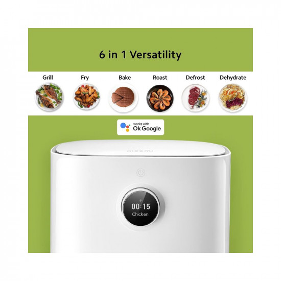 Xiaomi Smart Air Fryer for 4-5 People 90 Less Fat l 1500W Fast Cooking 7 Pre-set Menus Grill Bake Fry Roast Reheat Defrost 40-200C l Dual Speed Technology Voice Control 90 Recipe