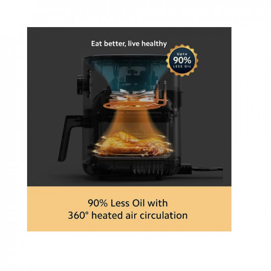 Xiaomi Smart Air Fryer for 4-5 People 90 Less Fat l 1500W Fast Cooking 7 Pre-set Menus Grill Bake Fry Roast Reheat Defrost 40-200C l Dual Speed Technology Voice Control 90 Recipe