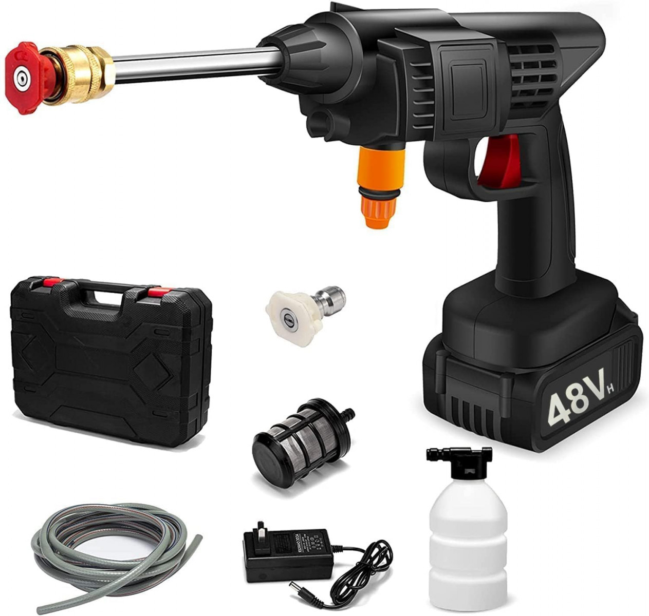 YOGIMOONI High Pressure Car Washer Cordless 48V Powerful Washer Gun with Rechargeable Battery Multi Cleaning Works Like Car Bike Washing Gardening Home Cleaning Works 35 x 26 x 11 cm