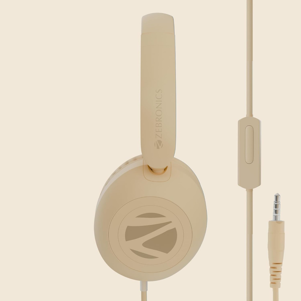 Zebronics Boom Wired Headphone Over Ear in-Line MIC Beige