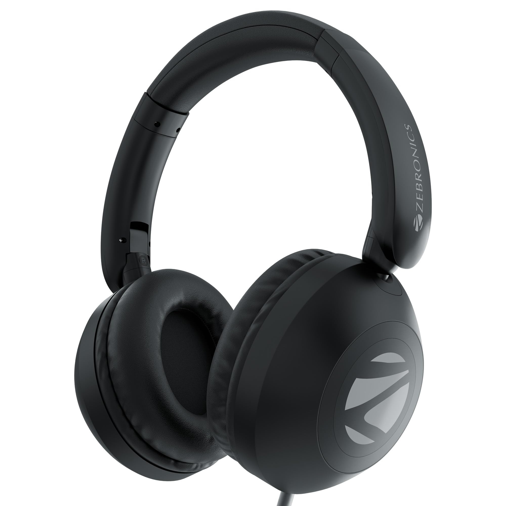 ZEBRONICS Boom Wired Headphone Over Ear in-Line MIC Foldable 15 Meter Cable for 35mm Mobile Tablet Laptop MAC Soft Cushion 40mm Drivers Black