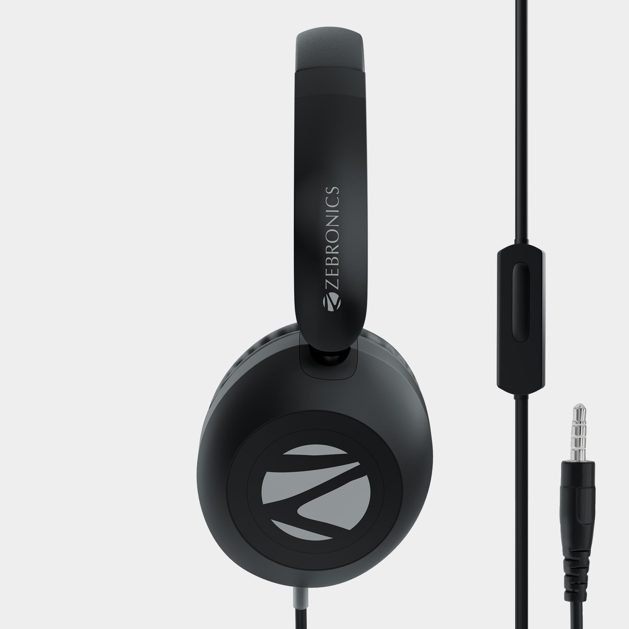 ZEBRONICS Boom Wired Headphone Over Ear in-Line MIC Foldable 15 Meter Cable for 35mm Mobile Tablet Laptop MAC Soft Cushion 40mm Drivers Black